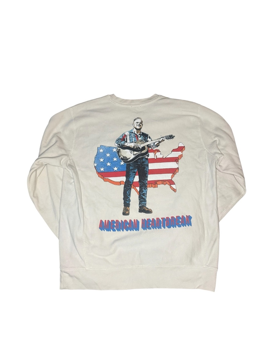 Zach Bryan American Heartbreak Tour Crewneck Sweatshirt Cream Large Heavyweight